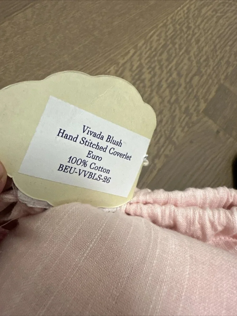 John Robshaw Cicada Blush Pink Coverlet Euro Sham Cotton Hand Stitched